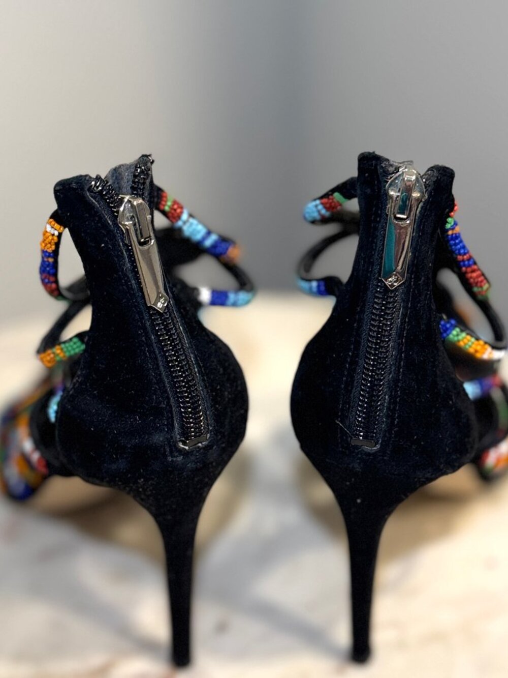 Sam Edelman Strappy Beaded High Heel Black Sandals - Picture 3 of 5